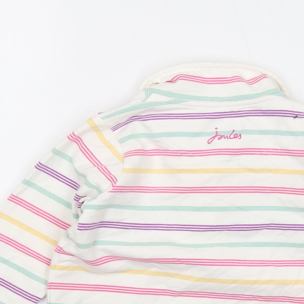 Jpules Girls White Striped Cotton Pullover Sweatshirt Size 6 Years Button
