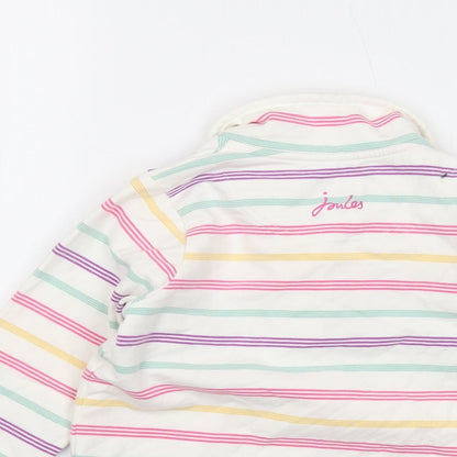 Jpules Girls White Striped Cotton Pullover Sweatshirt Size 6 Years Button