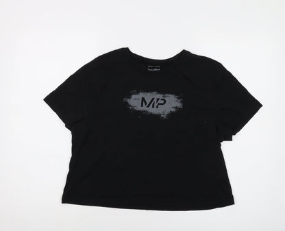 Myprotein Womens Black Cotton Cropped T-Shirt Size L Crew Neck