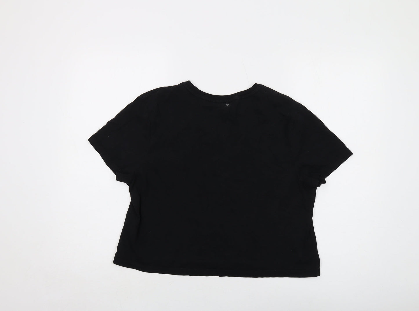 Myprotein Womens Black Cotton Cropped T-Shirt Size L Crew Neck