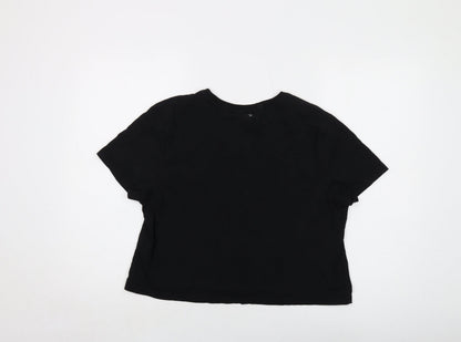 Myprotein Womens Black Cotton Cropped T-Shirt Size L Crew Neck