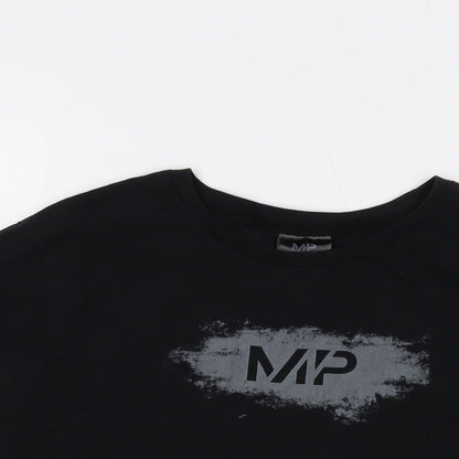 Myprotein Womens Black Cotton Cropped T-Shirt Size L Crew Neck