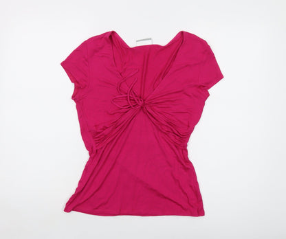 Wallis Womens Pink Viscose Basic T-Shirt Size 12 V-Neck