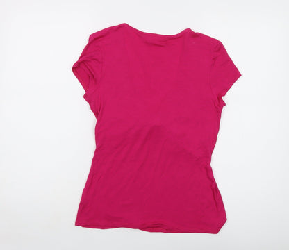 Wallis Womens Pink Viscose Basic T-Shirt Size 12 V-Neck