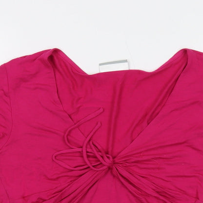 Wallis Womens Pink Viscose Basic T-Shirt Size 12 V-Neck