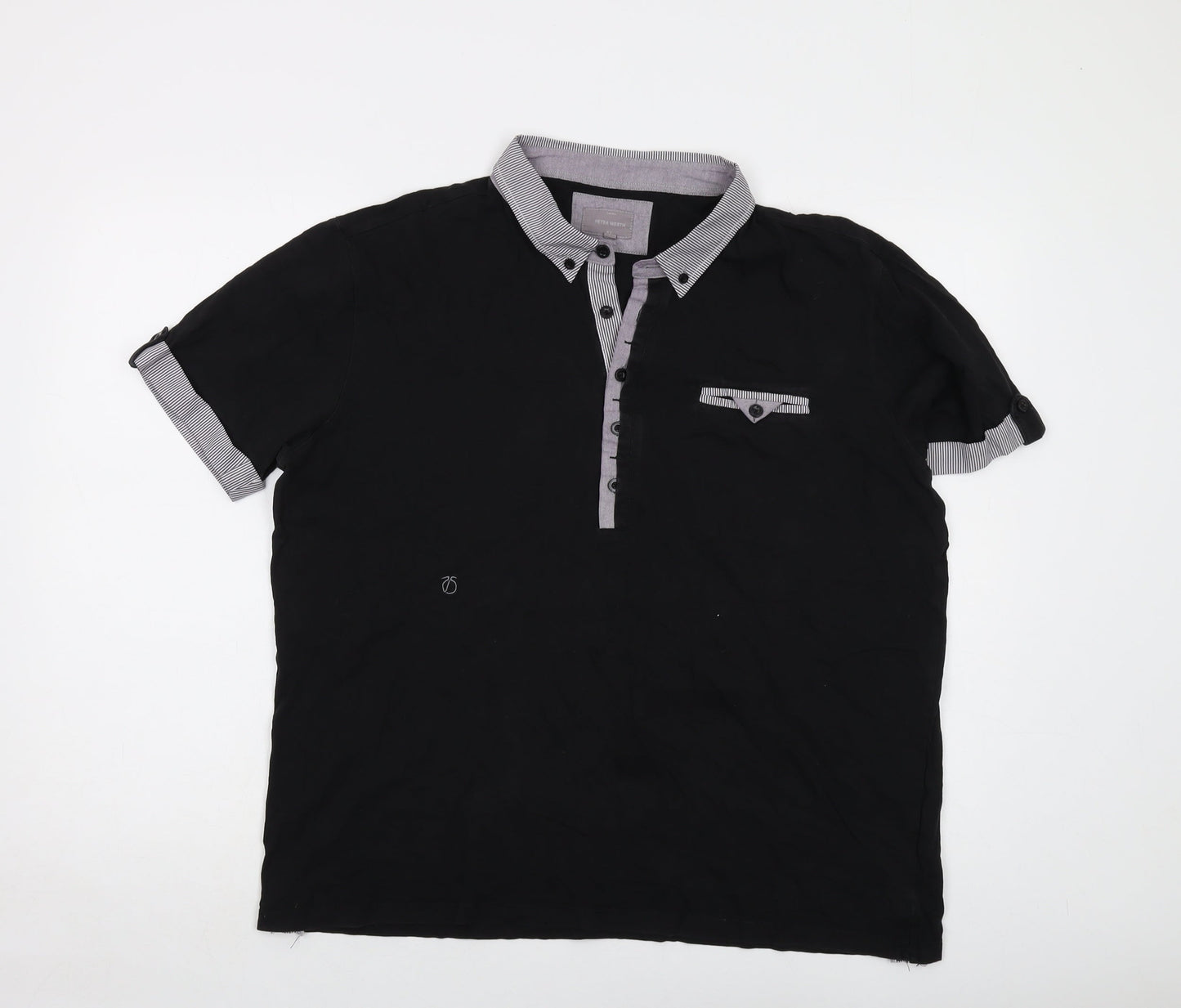 Peter Werth Mens Black Cotton Polo Size 2XL Collared Button