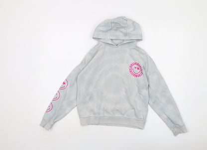 Smiley World Girls Blue Cotton Pullover Hoodie Size 9-10 Years Pullover