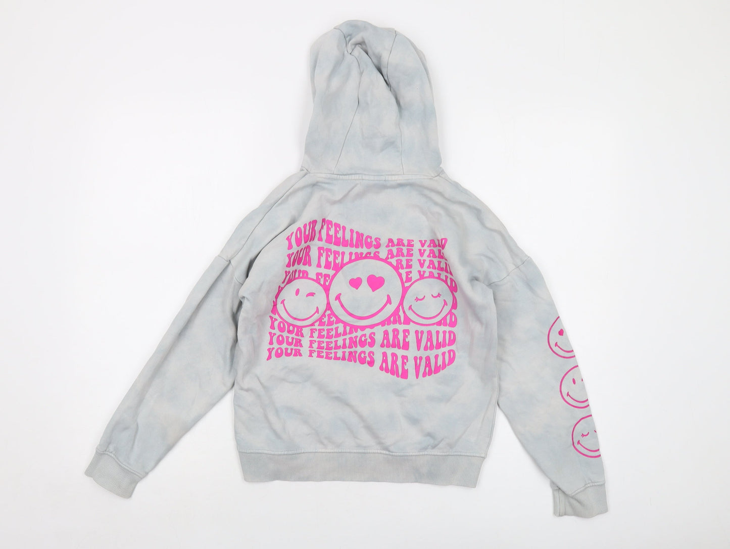 Smiley World Girls Blue Cotton Pullover Hoodie Size 9-10 Years Pullover