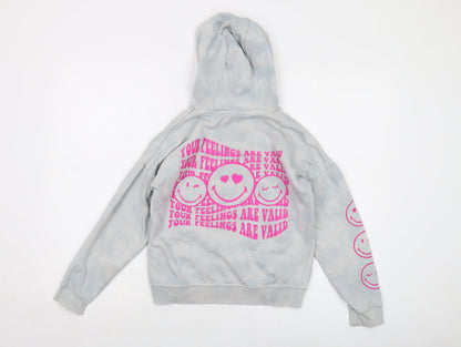 Smiley World Girls Blue Cotton Pullover Hoodie Size 9-10 Years Pullover