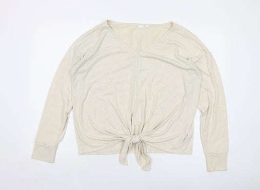 Gap Mens Ivory V-Neck Polyester Pullover Jumper Size L Long Sleeve