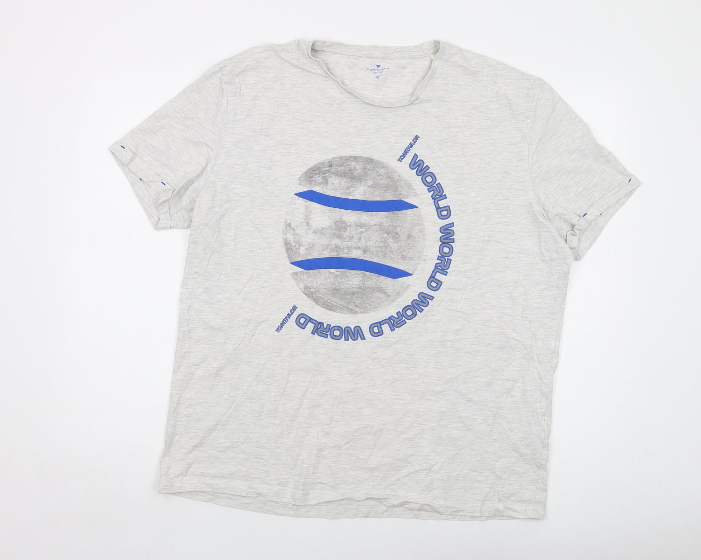 TOM TAILOR Mens Grey Cotton T-Shirt Size 3XL Crew Neck