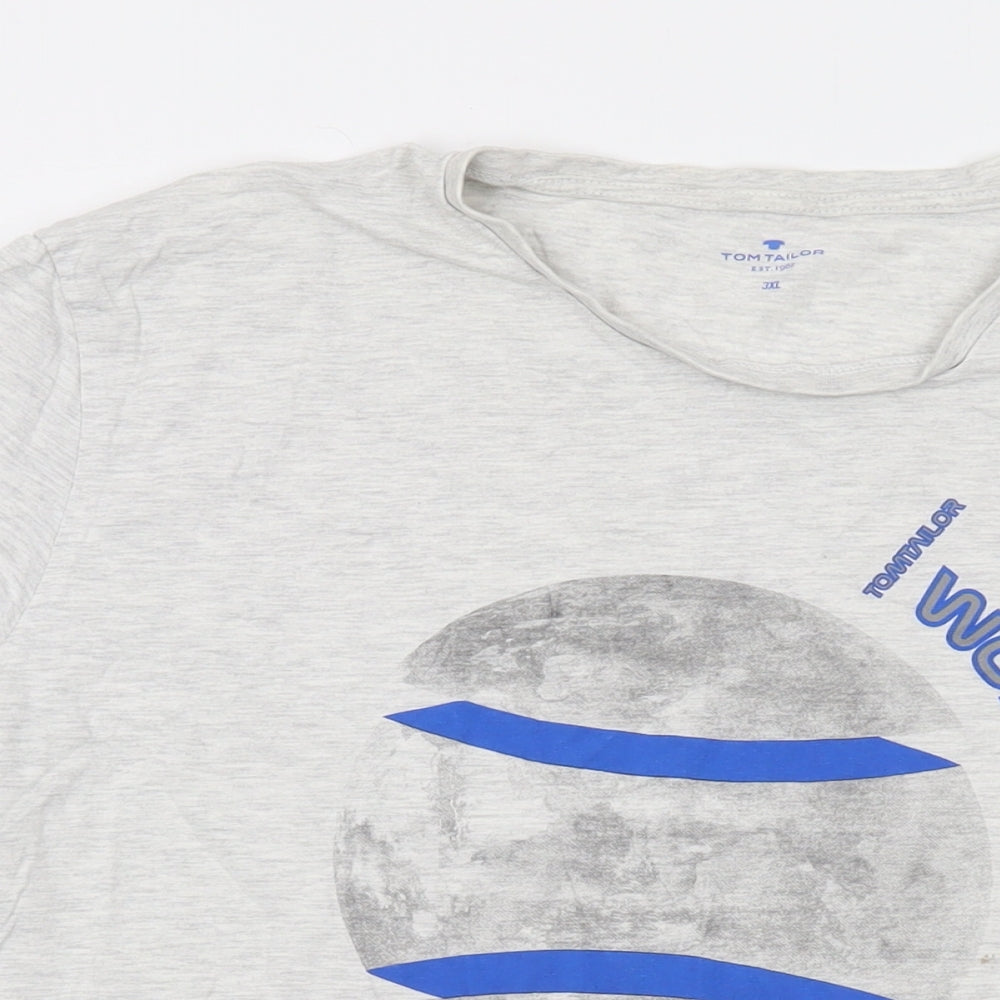 TOM TAILOR Mens Grey Cotton T-Shirt Size 3XL Crew Neck