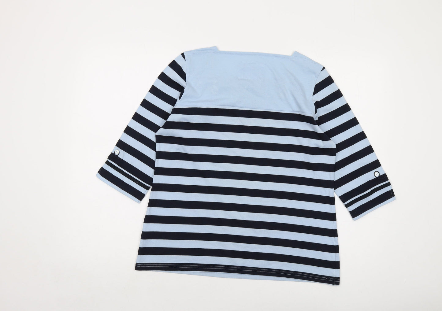 Alice Collins Womens Blue Striped Cotton Basic T-Shirt Size 12 Square Neck