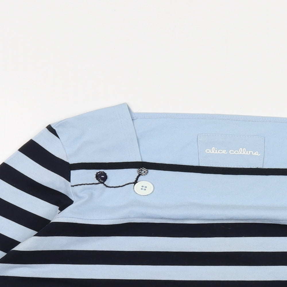 Alice Collins Womens Blue Striped Cotton Basic T-Shirt Size 12 Square Neck