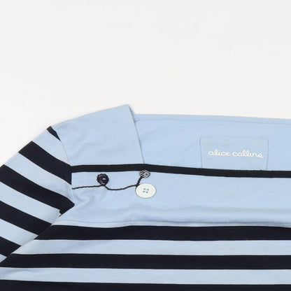Alice Collins Womens Blue Striped Cotton Basic T-Shirt Size 12 Square Neck
