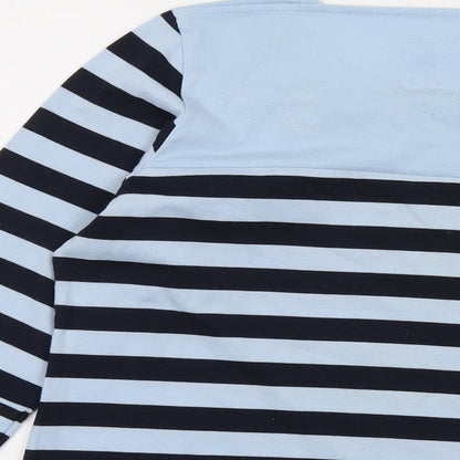 Alice Collins Womens Blue Striped Cotton Basic T-Shirt Size 12 Square Neck