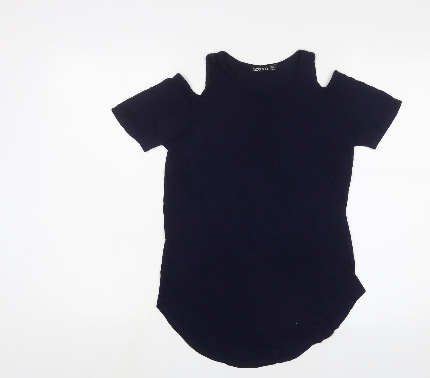 Boohoo Womens Blue Viscose Basic T-Shirt Size 6 Crew Neck