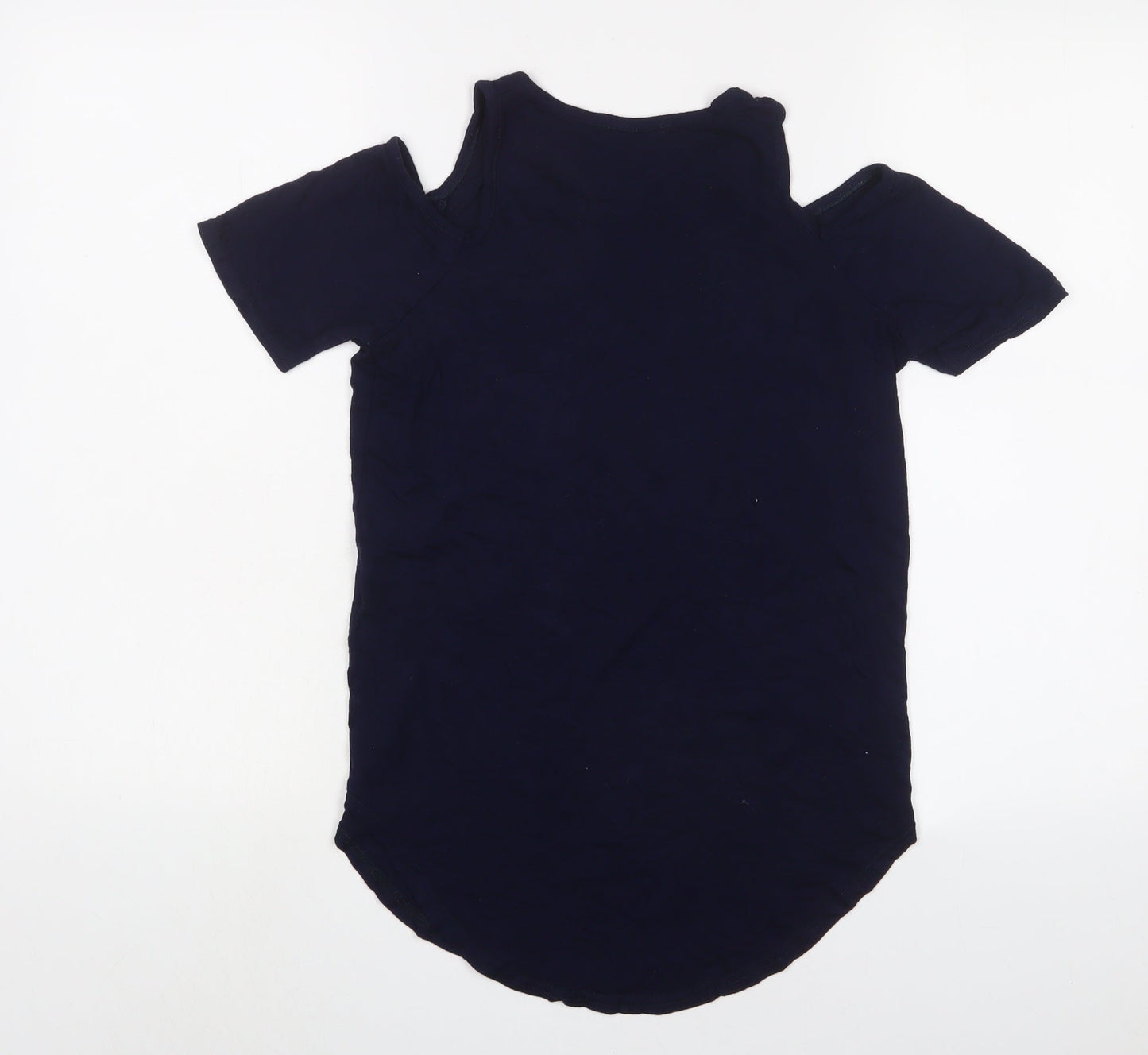 Boohoo Womens Blue Viscose Basic T-Shirt Size 6 Crew Neck