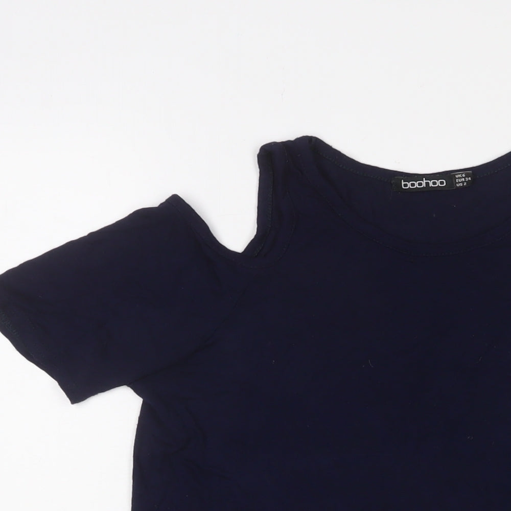 Boohoo Womens Blue Viscose Basic T-Shirt Size 6 Crew Neck