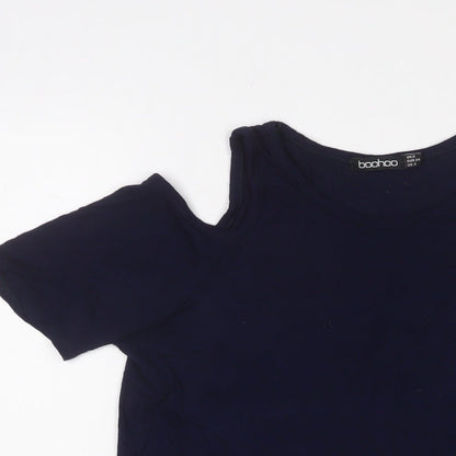 Boohoo Womens Blue Viscose Basic T-Shirt Size 6 Crew Neck
