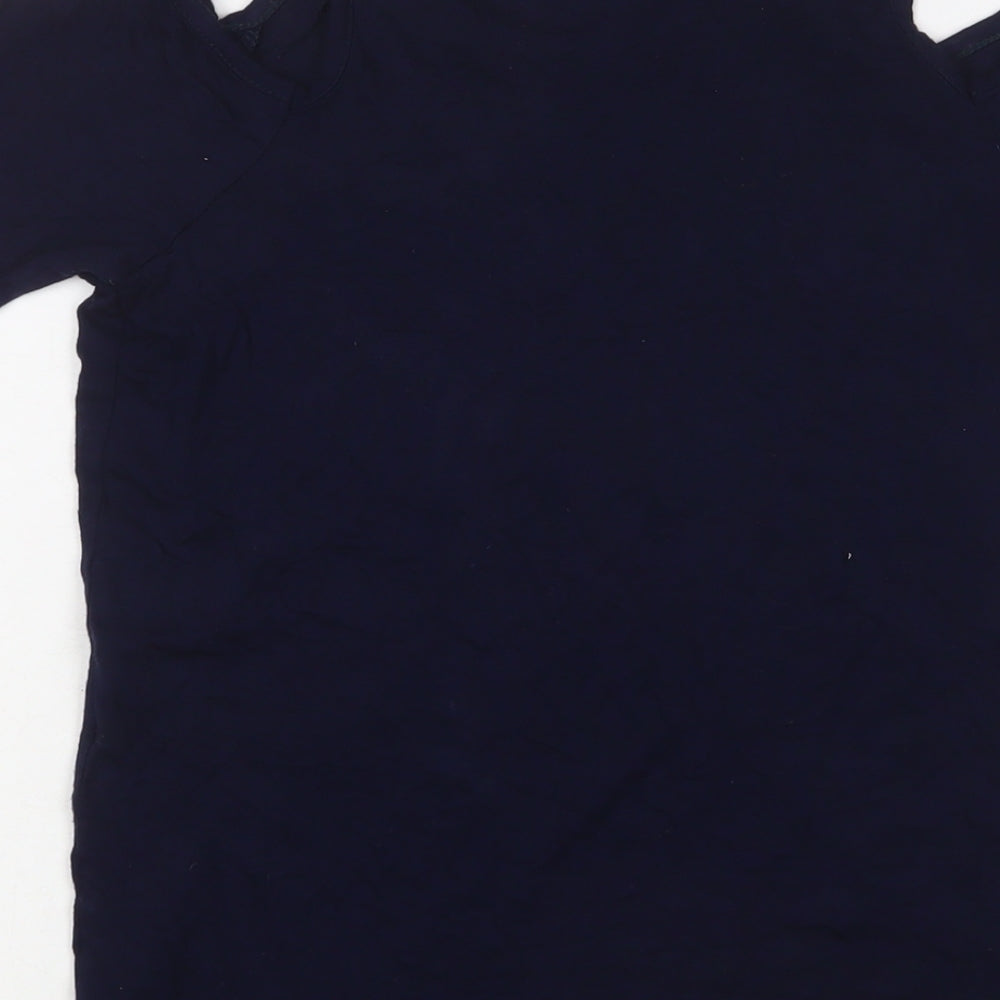 Boohoo Womens Blue Viscose Basic T-Shirt Size 6 Crew Neck