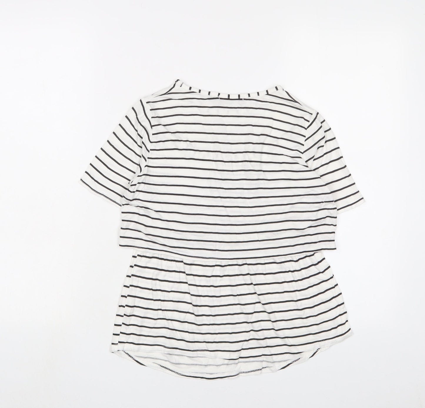 Boohoo Womens White Striped Viscose Basic T-Shirt Size 8 Crew Neck