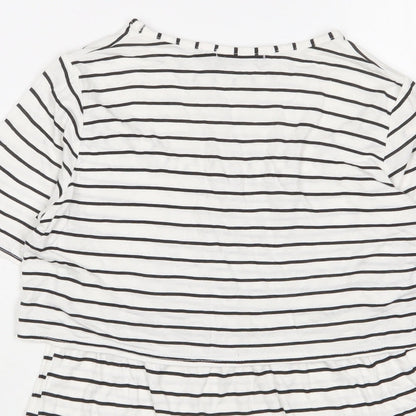 Boohoo Womens White Striped Viscose Basic T-Shirt Size 8 Crew Neck