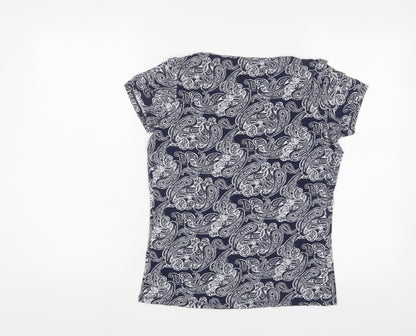 M&Co Womens Grey Fair Isle Viscose Basic T-Shirt Size 10 Scoop Neck