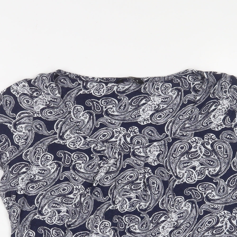 M&Co Womens Grey Fair Isle Viscose Basic T-Shirt Size 10 Scoop Neck