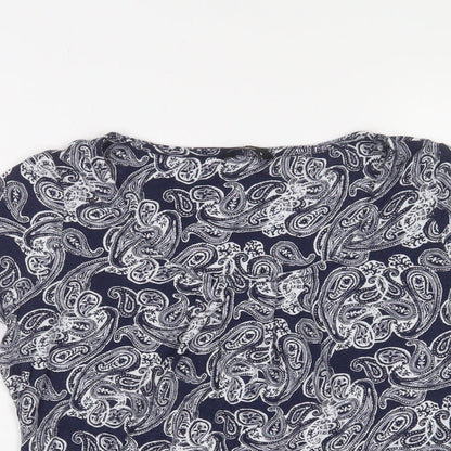 M&Co Womens Grey Fair Isle Viscose Basic T-Shirt Size 10 Scoop Neck