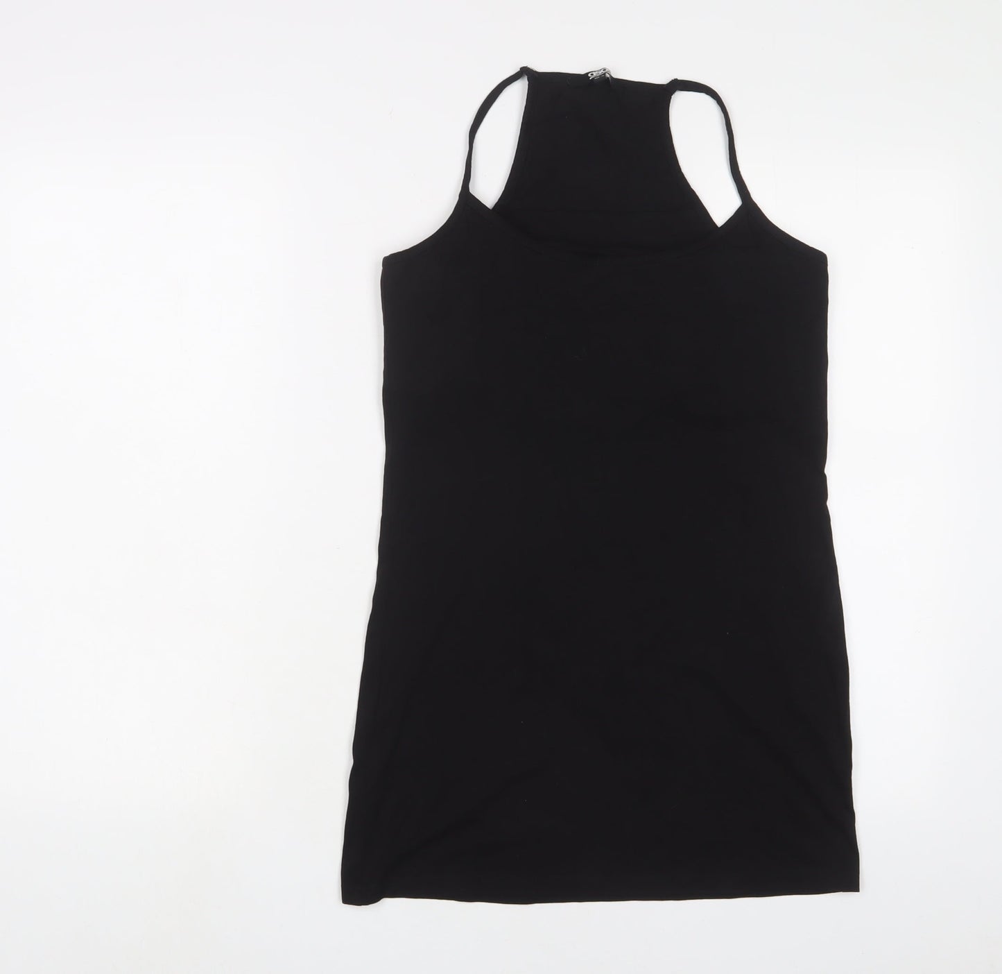 ASOS Womens Black Cotton Basic Tank Size 14 Scoop Neck Pullover