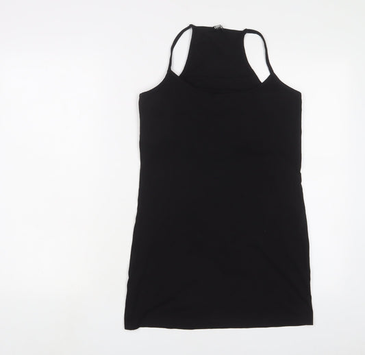 ASOS Womens Black Cotton Basic Tank Size 14 Scoop Neck Pullover