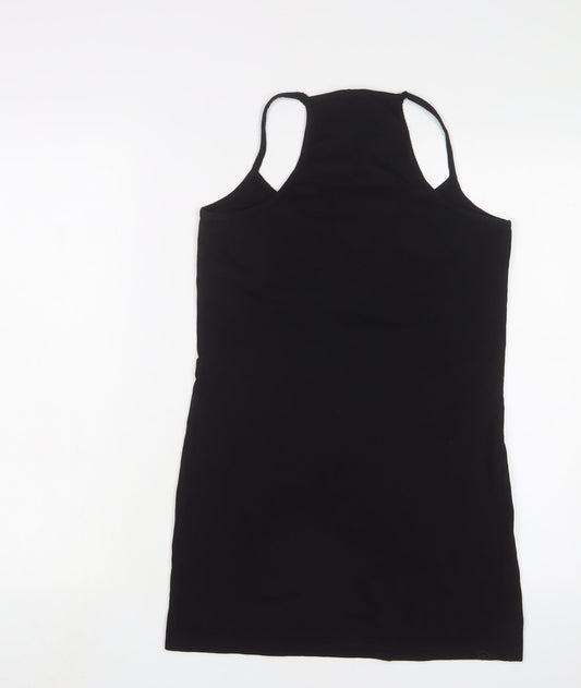 ASOS Womens Black Cotton Basic Tank Size 14 Scoop Neck Pullover
