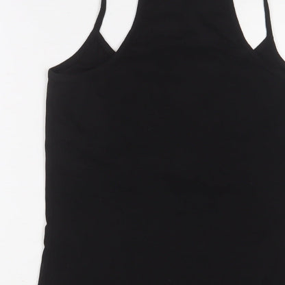 ASOS Womens Black Cotton Basic Tank Size 14 Scoop Neck Pullover