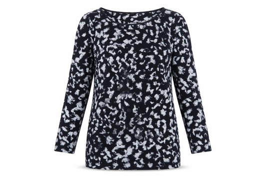 Marks & Spencer Womens Blue Geometric Polyester Basic T-Shirt Size 10 Boat Neck