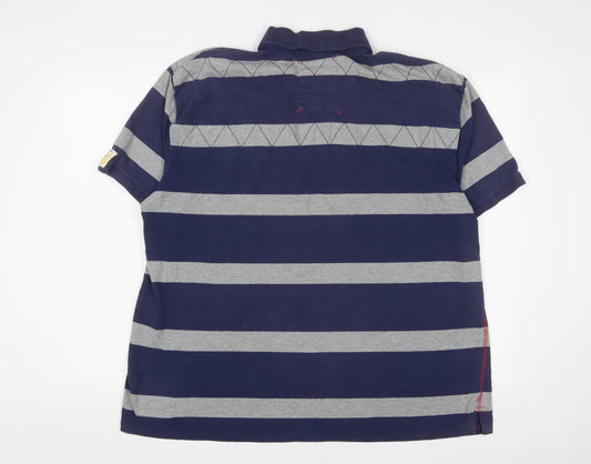 NEXT Mens Blue Striped Cotton Polo Size 2XL Collared Button - Embroidered