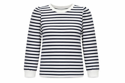 Savida Womens White Striped Cotton Pullover Sweatshirt Size L Pullover