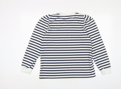 Savida Womens White Striped Cotton Pullover Sweatshirt Size L Pullover