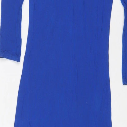 Miso Womens Blue Viscose Bodycon Size 8 Boat Neck Pullover
