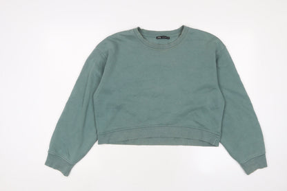 Zara Womens Blue Cotton Pullover Sweatshirt Size M Pullover