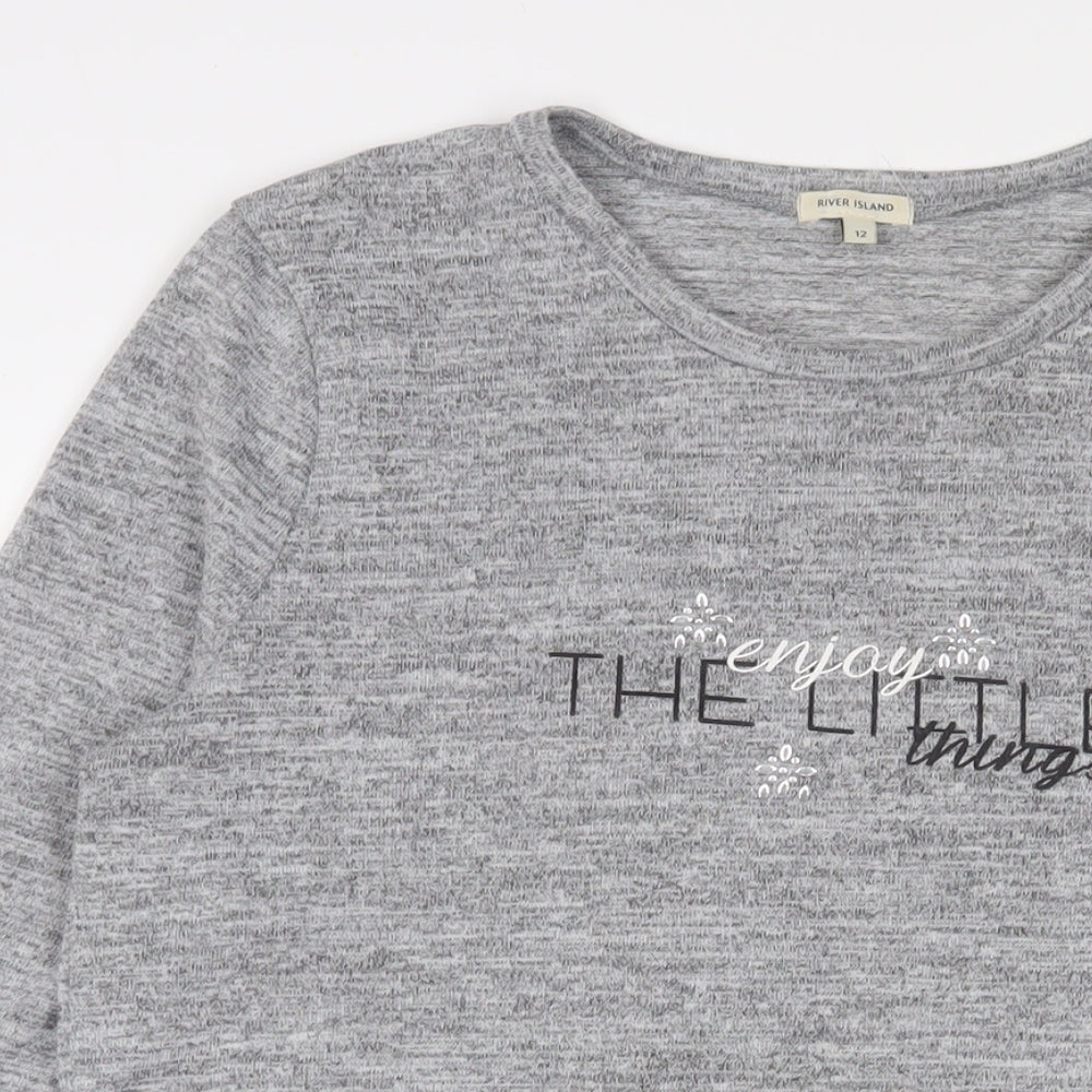 Womens UK Size 12 River Island Grey Basic T-Shirt