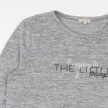 Womens UK Size 12 River Island Grey Basic T-Shirt