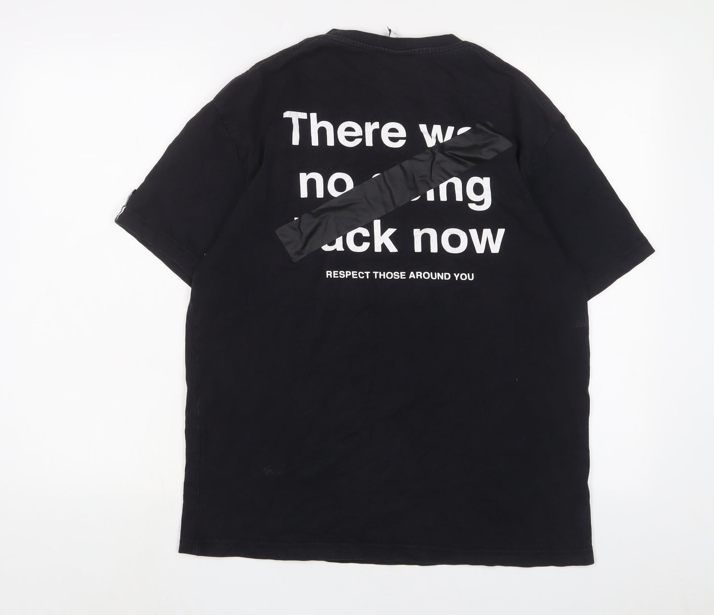 Zara Mens Black Cotton T-Shirt Size M Crew Neck