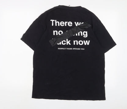 Zara Mens Black Cotton T-Shirt Size M Crew Neck