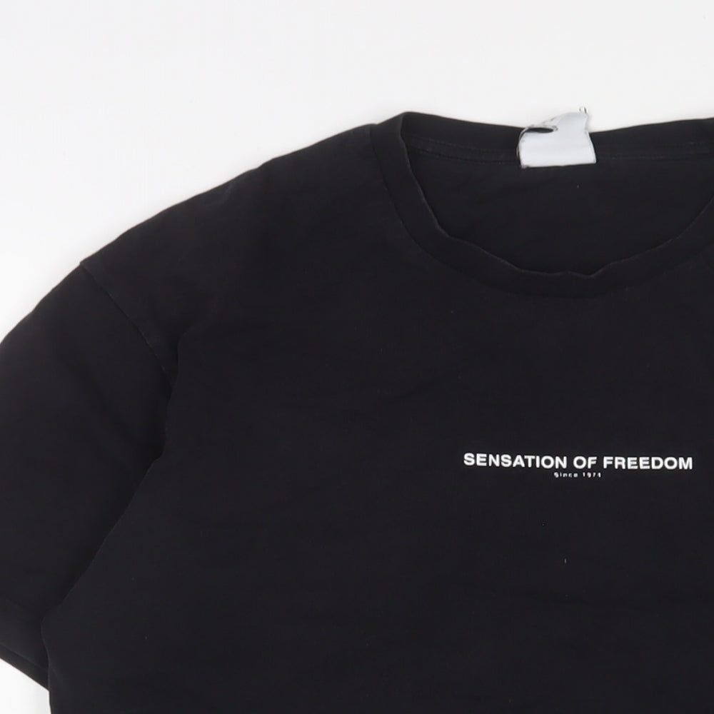 Zara Mens Black Cotton T-Shirt Size M Crew Neck