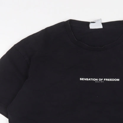 Zara Mens Black Cotton T-Shirt Size M Crew Neck