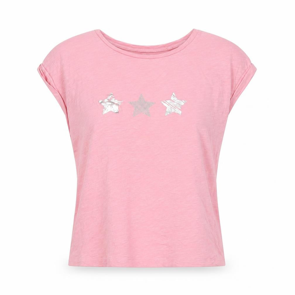 Next Womens Pink Cotton Basic T-Shirt Size 10 Crew Neck - Stars
