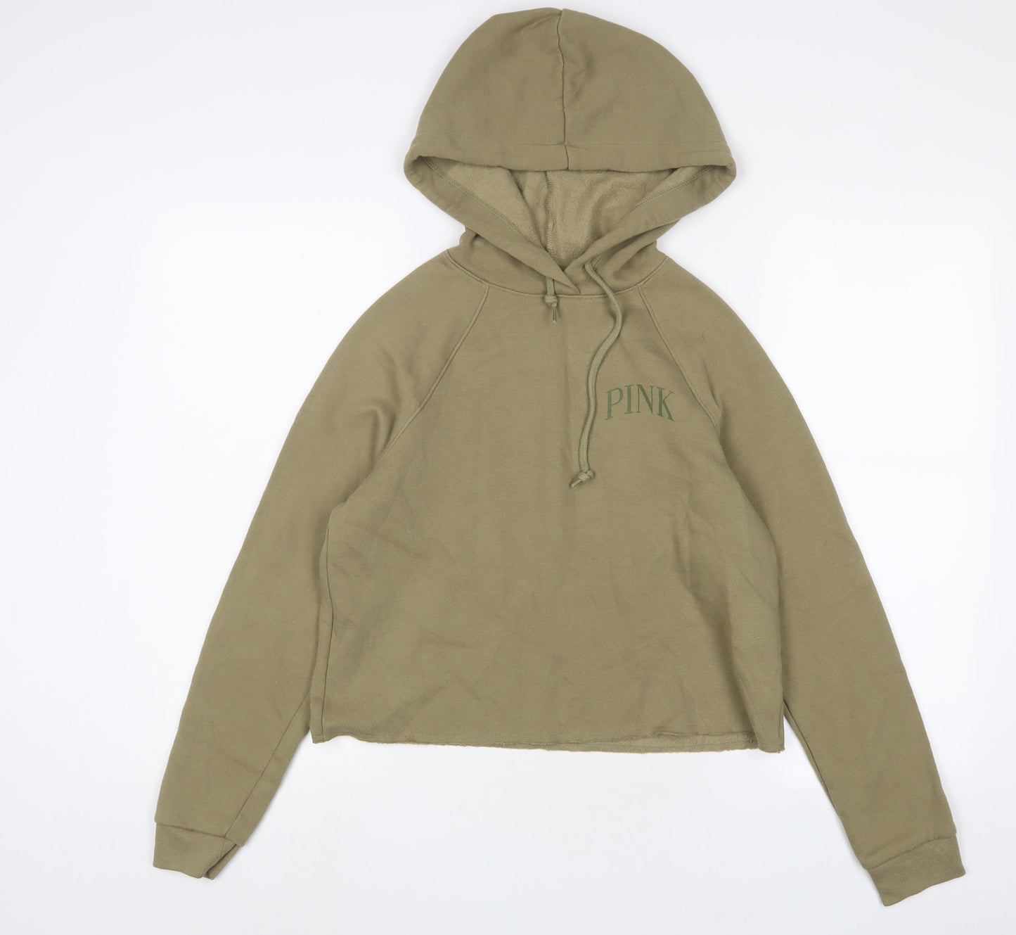 PINK Womens Green Cotton Pullover Hoodie Size S Pullover