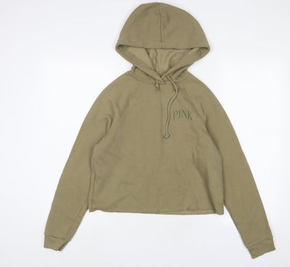 PINK Womens Green Cotton Pullover Hoodie Size S Pullover