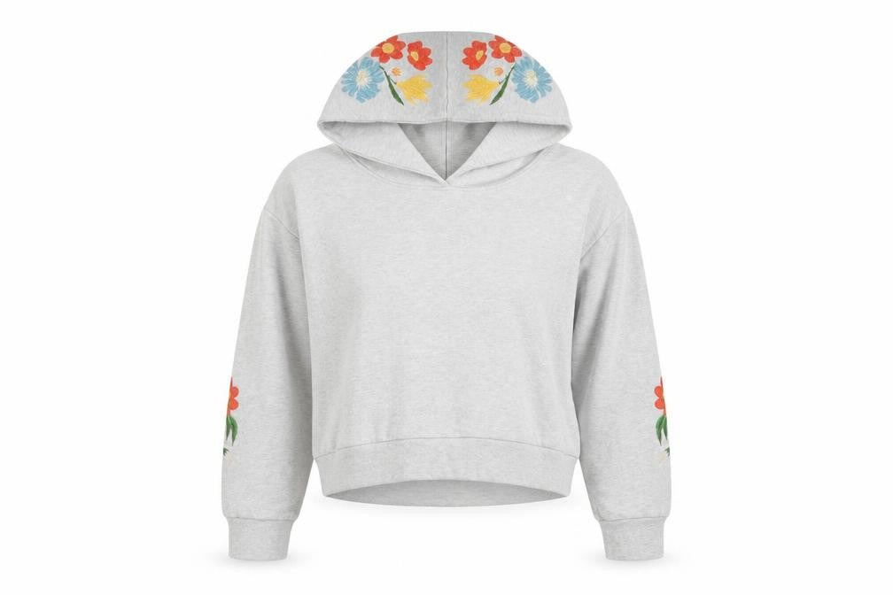 Next Womens Grey Floral Cotton Pullover Hoodie Size 8 Pullover - Embroidered